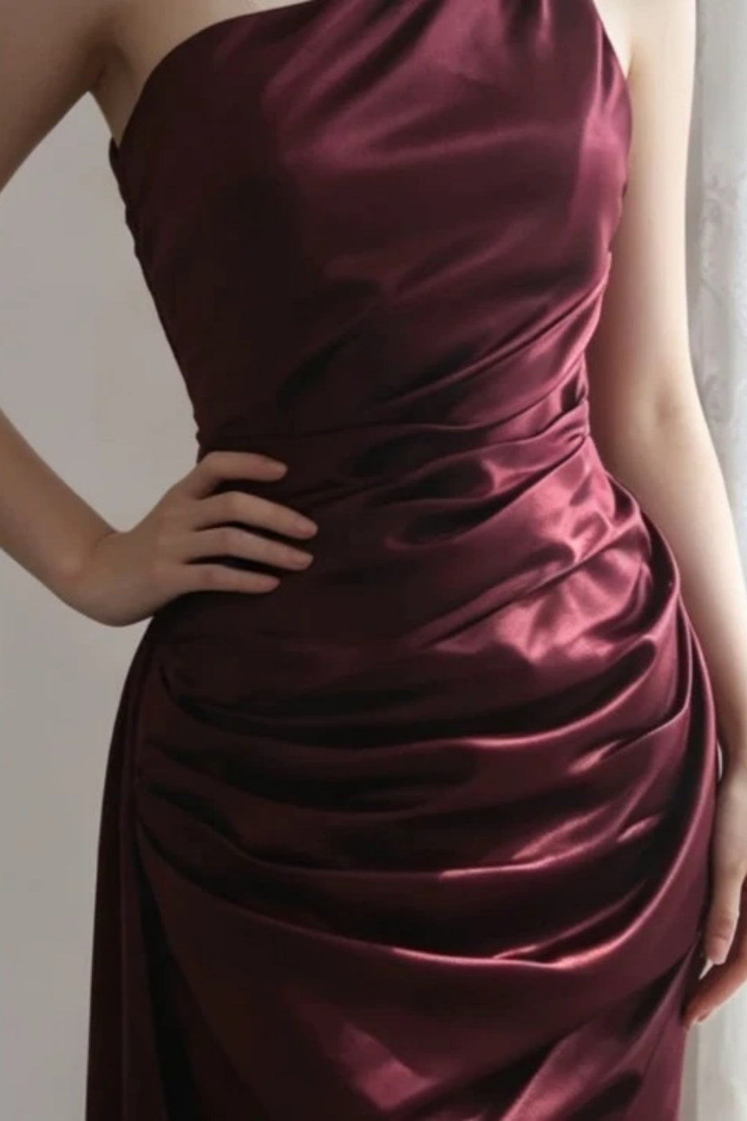 Burgundy Satin Mini Dress Holiday Party Homecoming Dress F0408