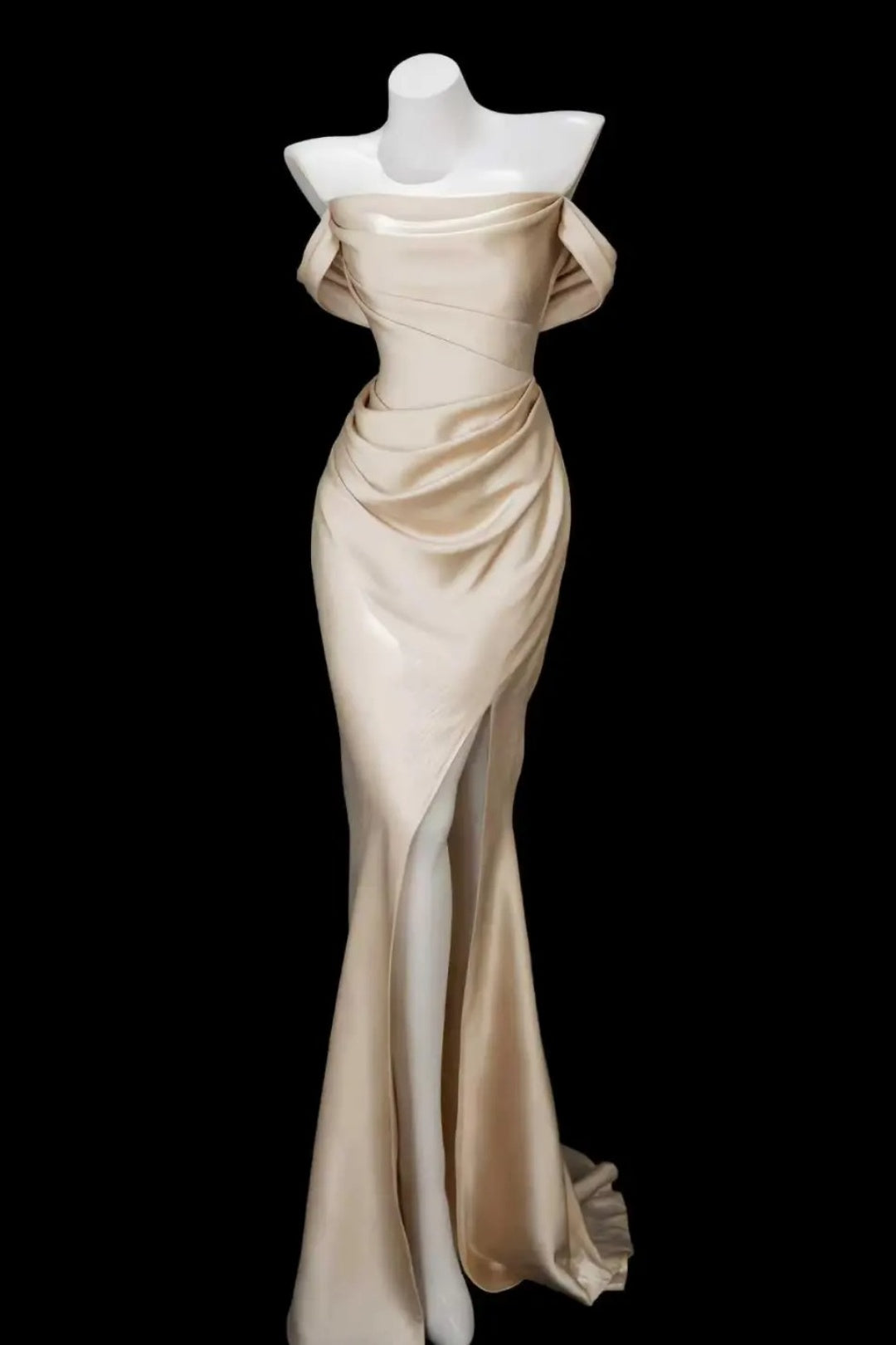 Off Shoulder Draped Satin Mermaid Formal Dress F0349
