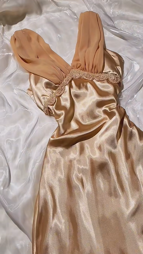 Champagne Satin V Neck A Line Evening Dress F0397