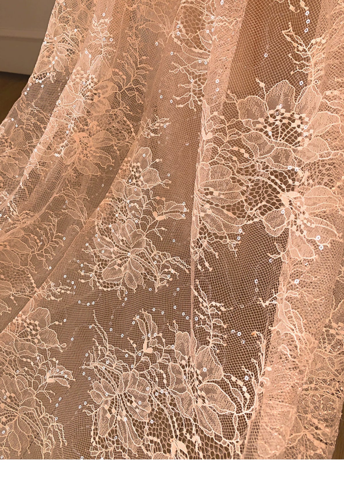 Champagne Spaghetti Strap Lace A Line Prom Dress F0468