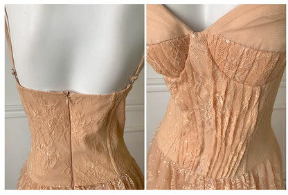 Champagne Spaghetti Strap Lace A Line Prom Dress F0468