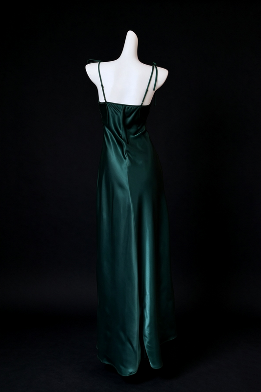 Dark Green Satin Tie Strap Sweetheart Cutout Long Evening Dress F0522