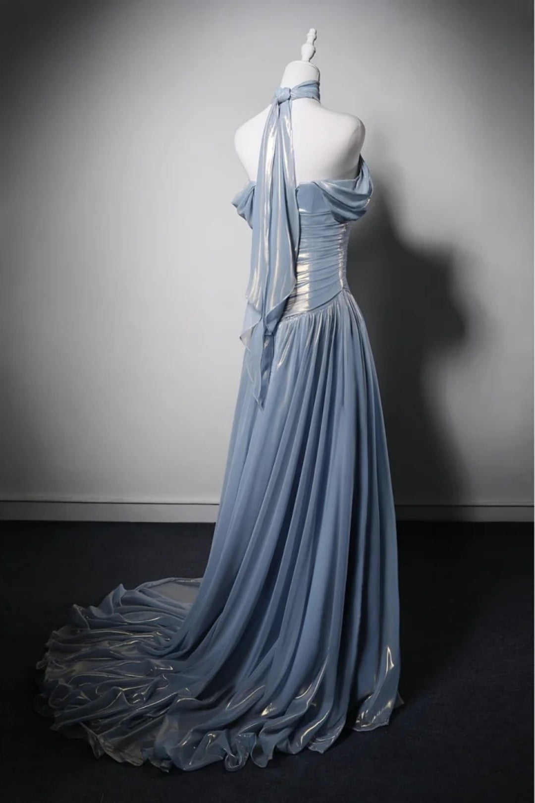 Strapless Glitter Satin Tiered A-Line Evening Dress with High Slit F0351