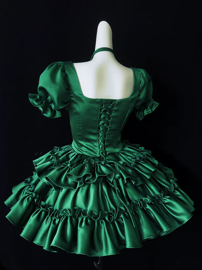Emerald Green Satin Puff Sleeve Corset Mini Homecoming Dress F0328