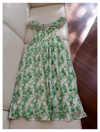 Green Floral Midi Party Dress F0448