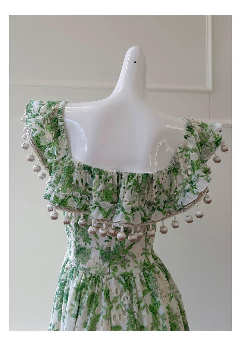 Green Floral Midi Party Dress F0448