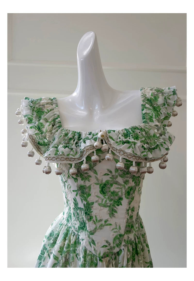 Green Floral Midi Party Dress F0448