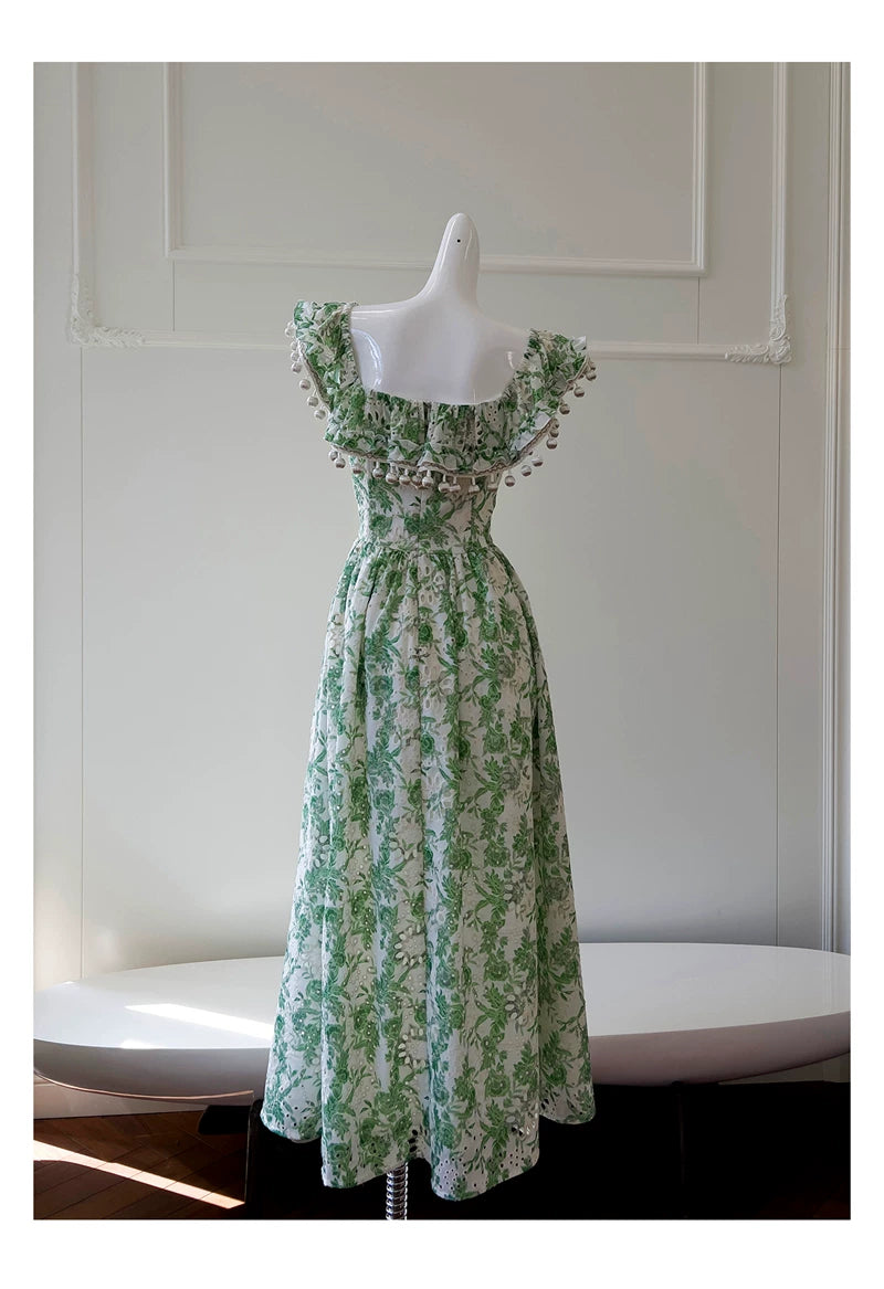 Green Floral Midi Party Dress F0448