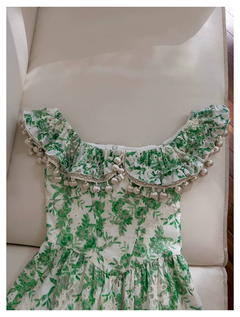 Green Floral Midi Party Dress F0448