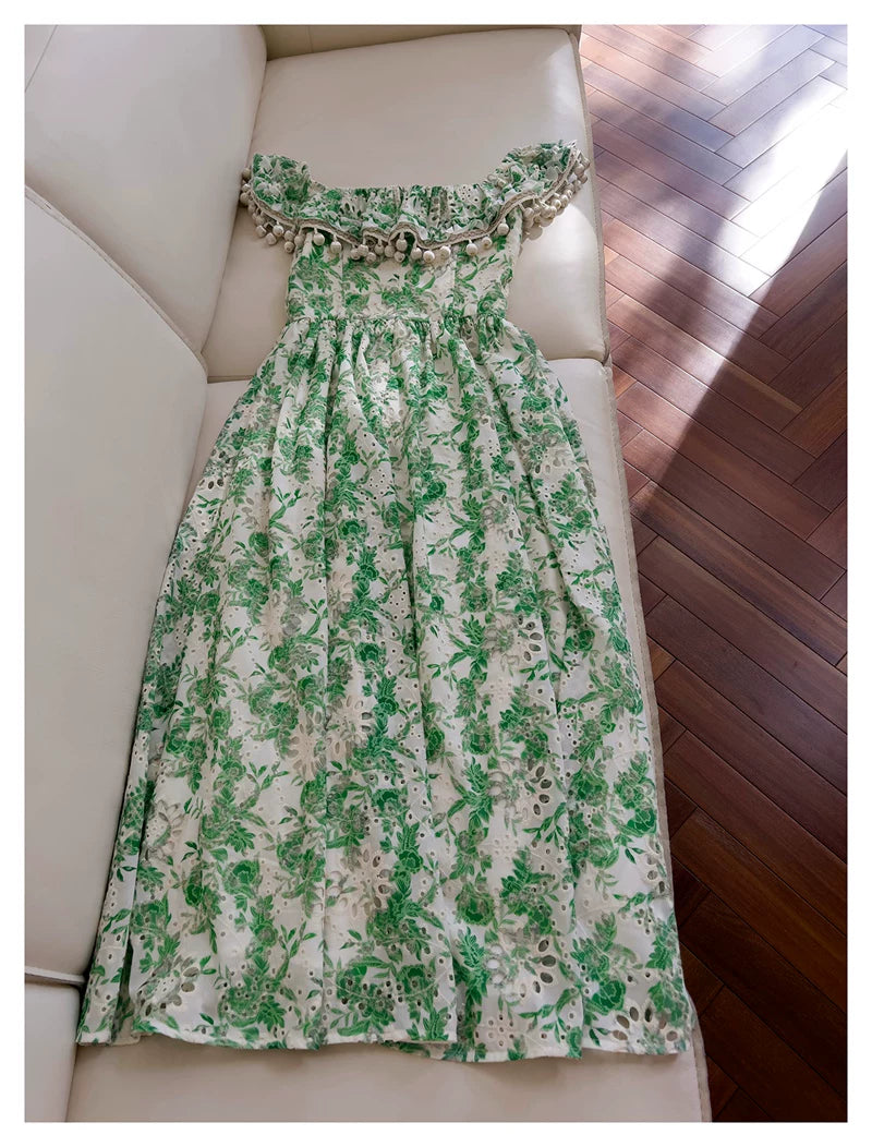 Green Floral Midi Party Dress F0448