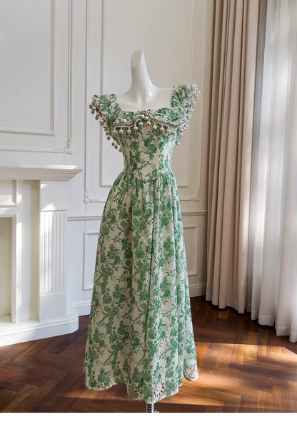 Green Floral Midi Party Dress F0448