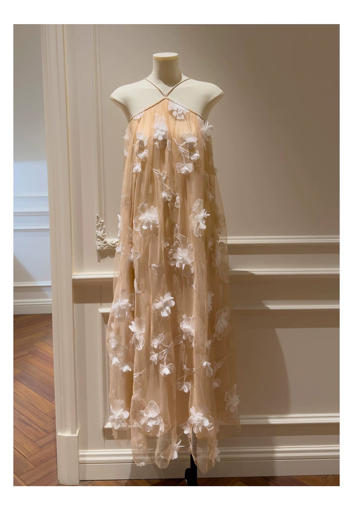 Halter Nude 3D Floral Tulle Long Evening Dress F0444