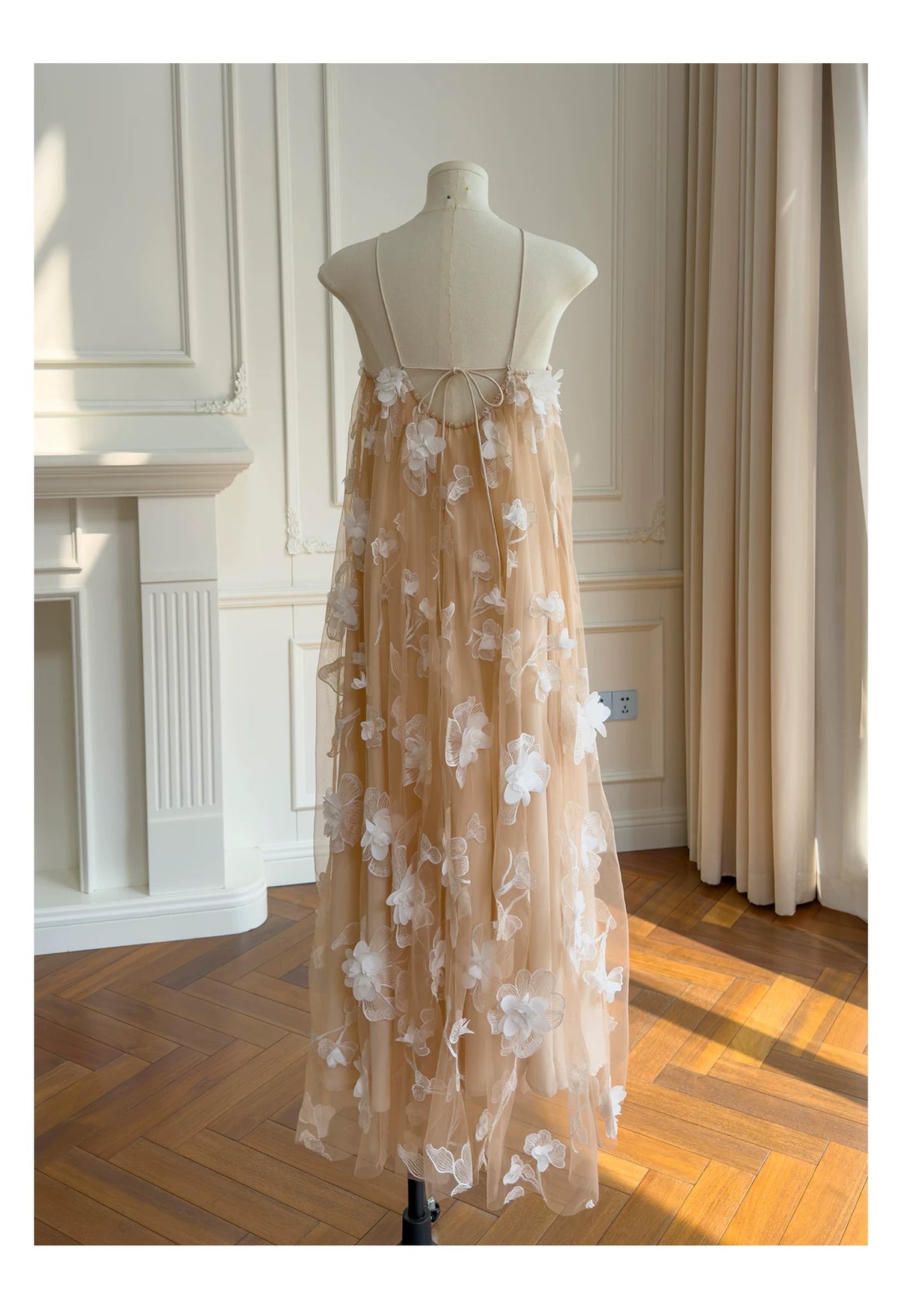 Halter Nude 3D Floral Tulle Long Evening Dress F0444