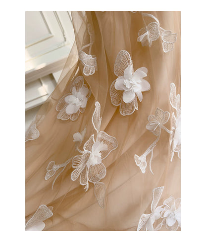 Halter Nude 3D Floral Tulle Long Evening Dress F0444