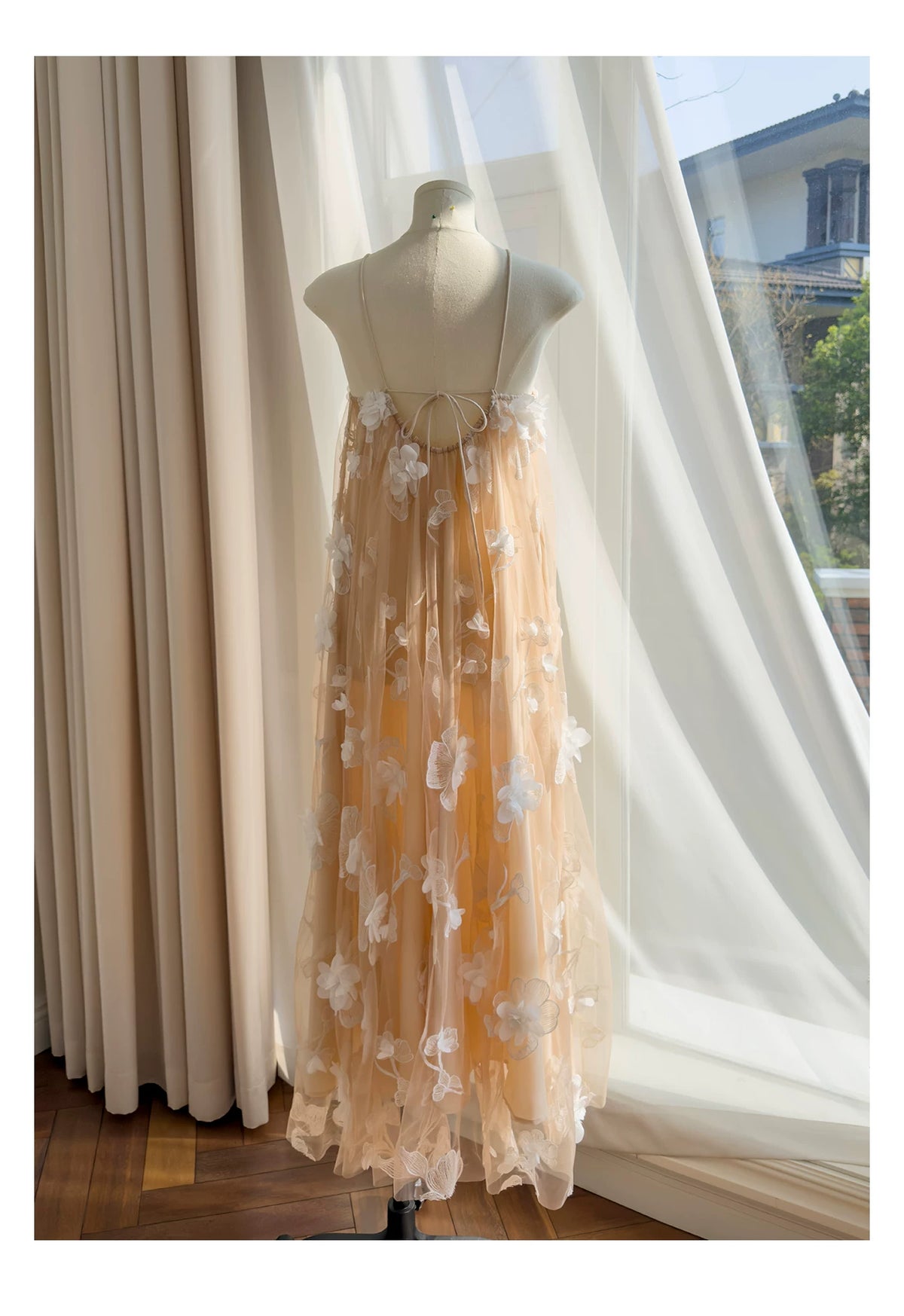 Halter Nude 3D Floral Tulle Long Evening Dress F0444
