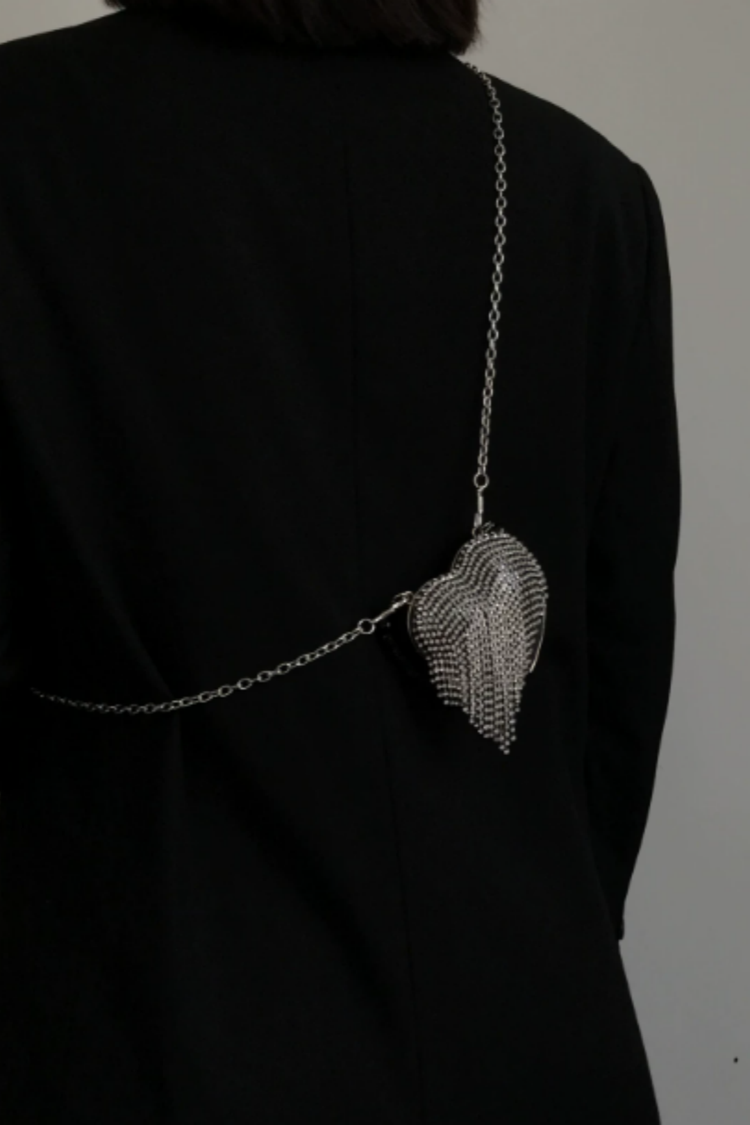 Heart Rhinestone Tassel Evening Clutch, Detachable Chain Crossbody Bag B004