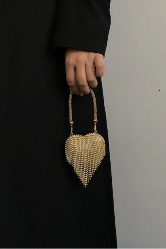 Heart Rhinestone Tassel Evening Clutch, Detachable Chain Crossbody Bag B004