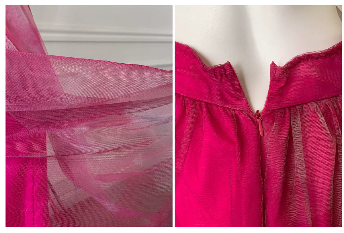 Hot Pink Spaghetti Strap Cutout Tulle Long Prom Dress F0470