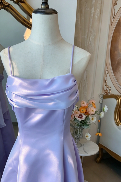 Lavender Spaghetti Strap A Line Bridesmaid Formal Dress L027