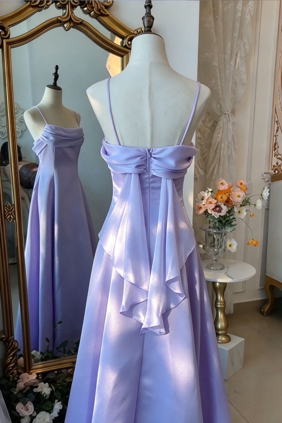 Lavender Spaghetti Strap A Line Bridesmaid Formal Dress L027