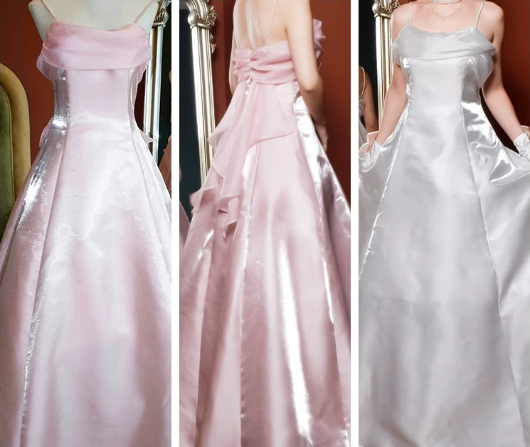 Pearlescent White Satin Spaghetti Strap A Line Formal Dress L025