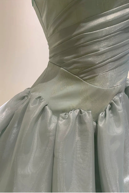 Mint Green Spaghetti Strap Tiered Long Prom Dress Lace Up Back Formal Gown F0429