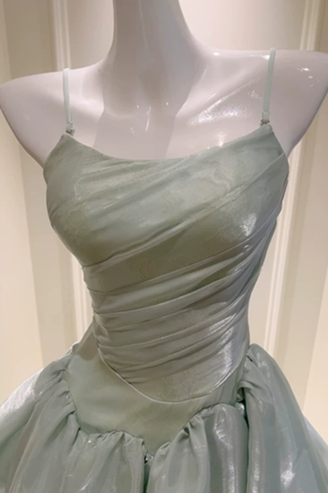 Mint Green Spaghetti Strap Tiered Long Prom Dress Lace Up Back Formal Gown F0429