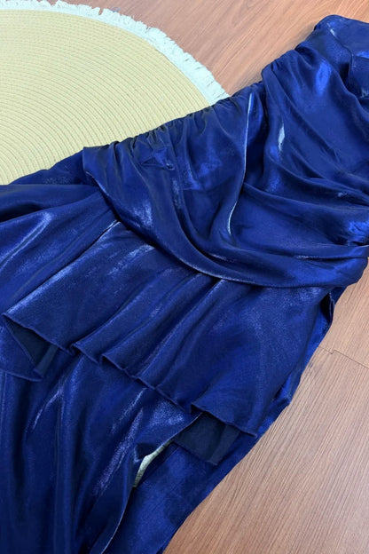 Navy Blue Satin Mermaid Prom Dress, Spaghetti Strap Formal Gown F0417