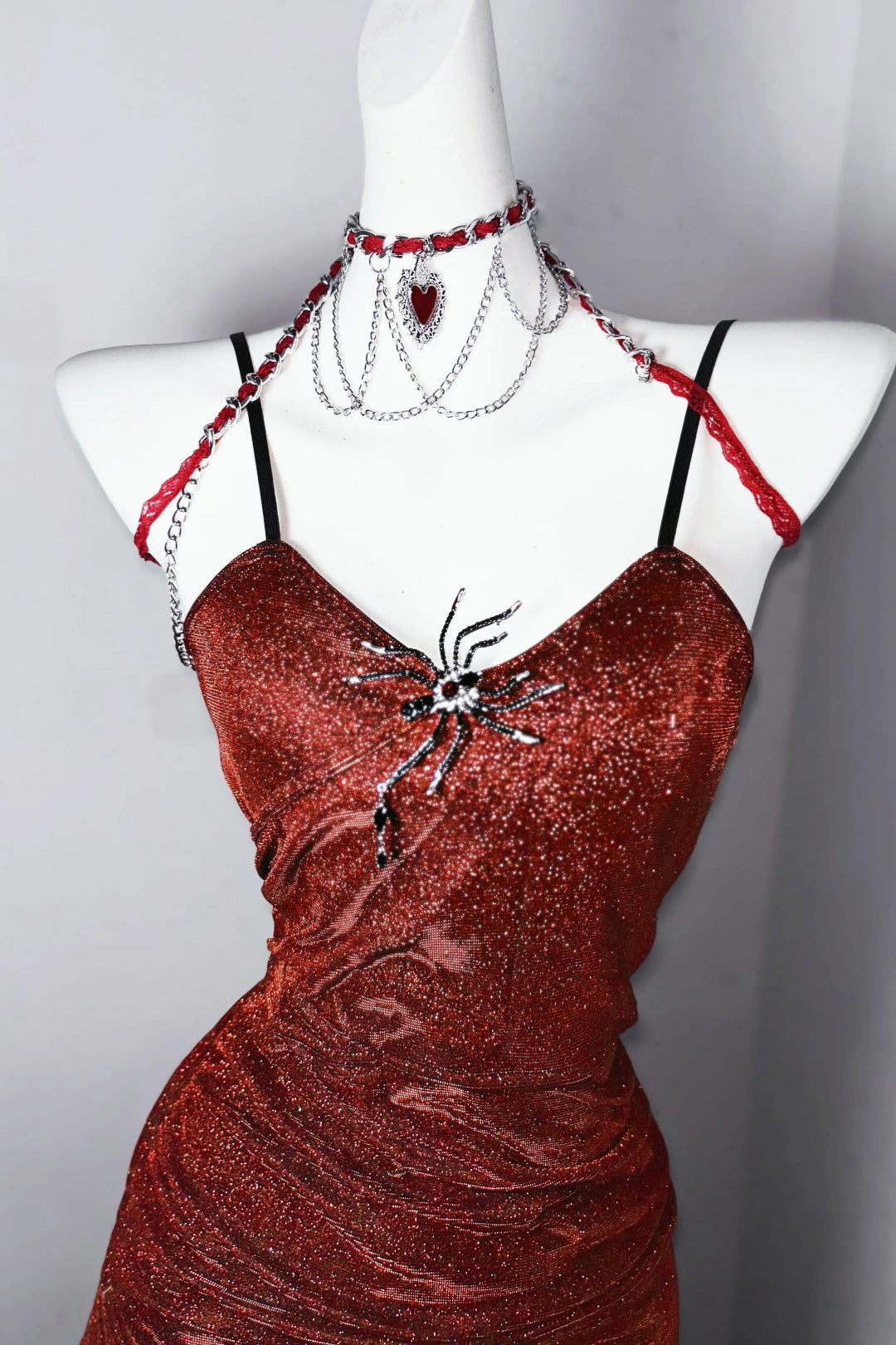 Sparkly Burgundy Mermaid Spaghetti Strap Evening Dress F0284