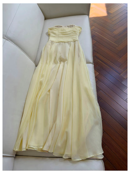 Strapless Chiffon Bridesmaid Maxi Dress  F0437