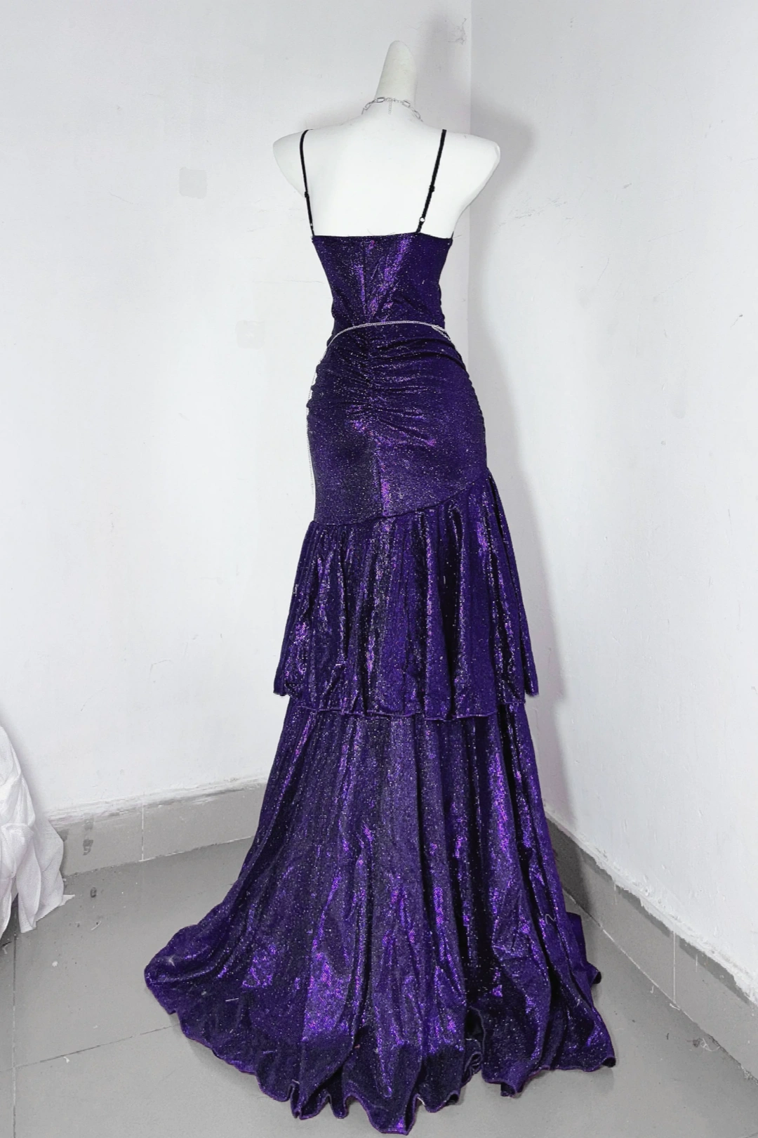 Sparkly Purple Mermaid Spaghetti Strap Evening Dress F0283