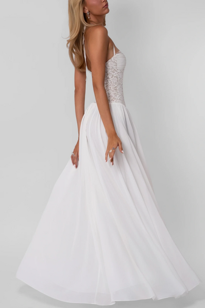 Halter Lace Corset Chiffon A-Line Formal Evening Gown L048