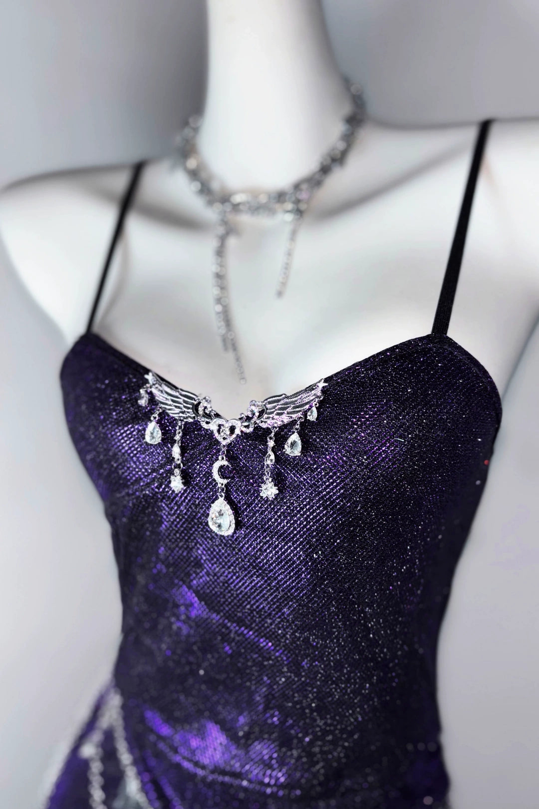 Sparkly Purple Mermaid Spaghetti Strap Evening Dress F0283