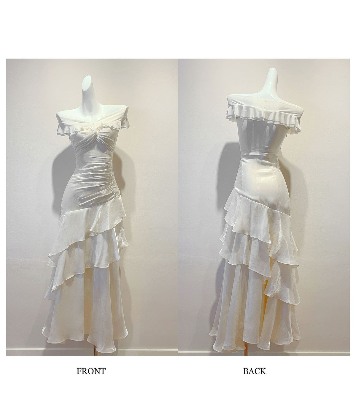 White Long Off-The-Shoulder Prom Dress With Ruffle Details  FD03
