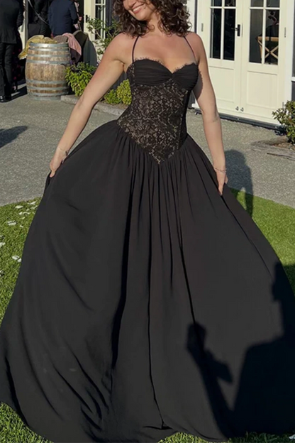 Halter Lace Corset Chiffon A-Line Formal Evening Gown L048