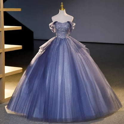 Stunning Off-the-Shoulder Sparkly Tulle Prom Ball Gown, Glitter Formal Evening Dress for Women, Ideal for Graduation, Quinceanera, Pageant, Wedding and Special Occasions Floral021