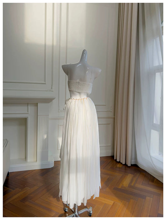 Halter White Chiffon Maxi Evening Dress F0438