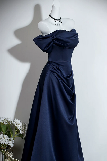 Off Shoulder Satin A-Line Evening Dress Draped Formal Gown With Bow Detail F0420