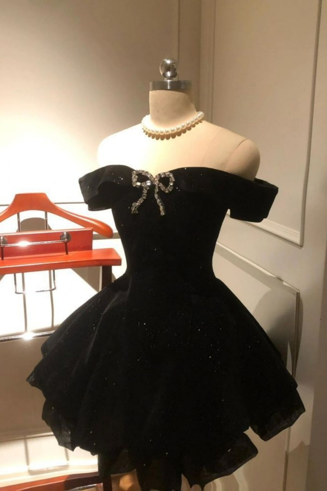 Off Shoulder Sparkly Homecoming Dress Rhinestone Bow Mini Dress F0300
