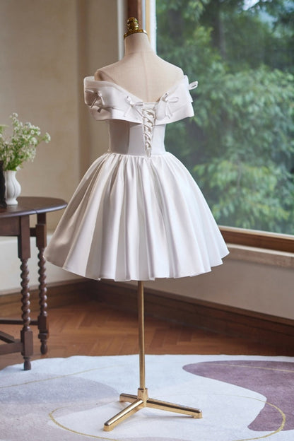 Off Shoulder White Satin Butterfly Homecoming Dress Corset Back F0291