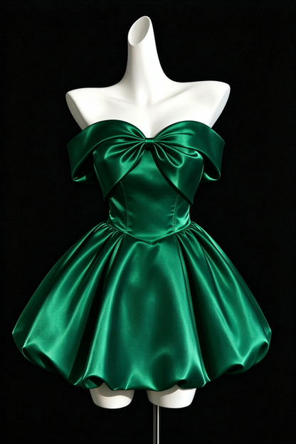 Satin Bow Strapless Short Puff Dress Cocktail Gown F0200