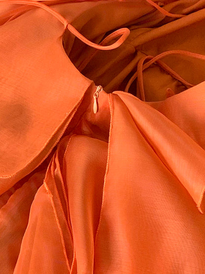 Orange Halter Tiered Ruffle Maxi Dress, Beach Dress F0480