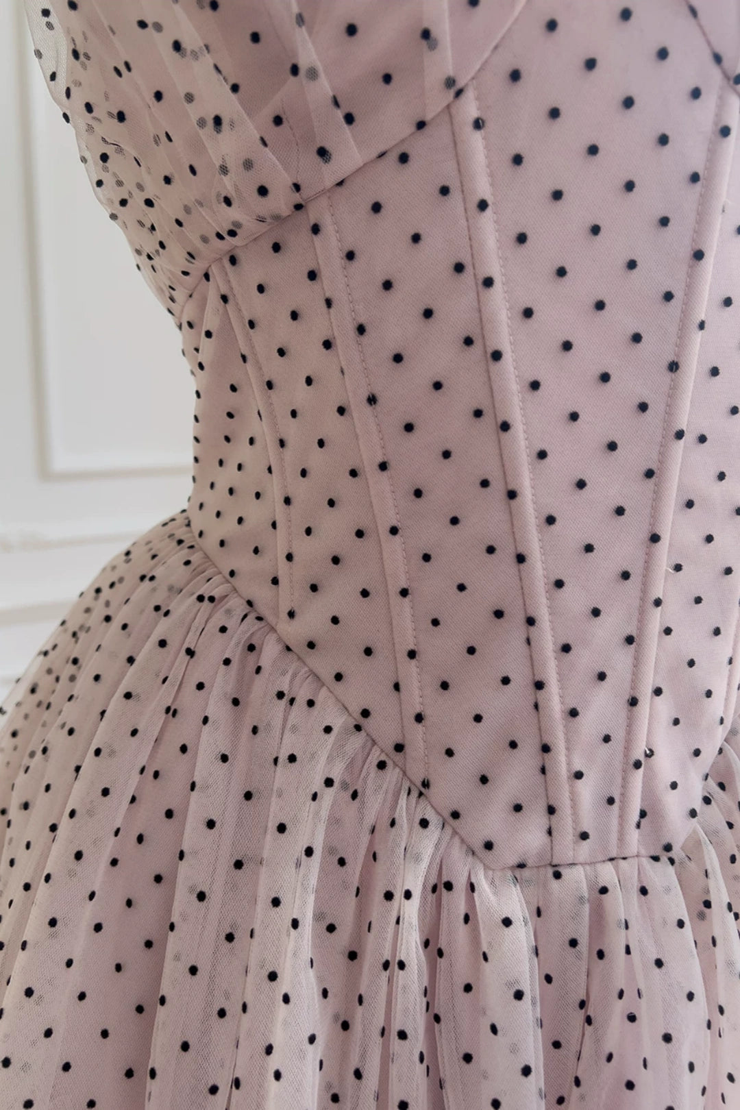 Pink Polka Dot Tulle Halter Tiered Maxi Dress, Party Evening Dress F0430