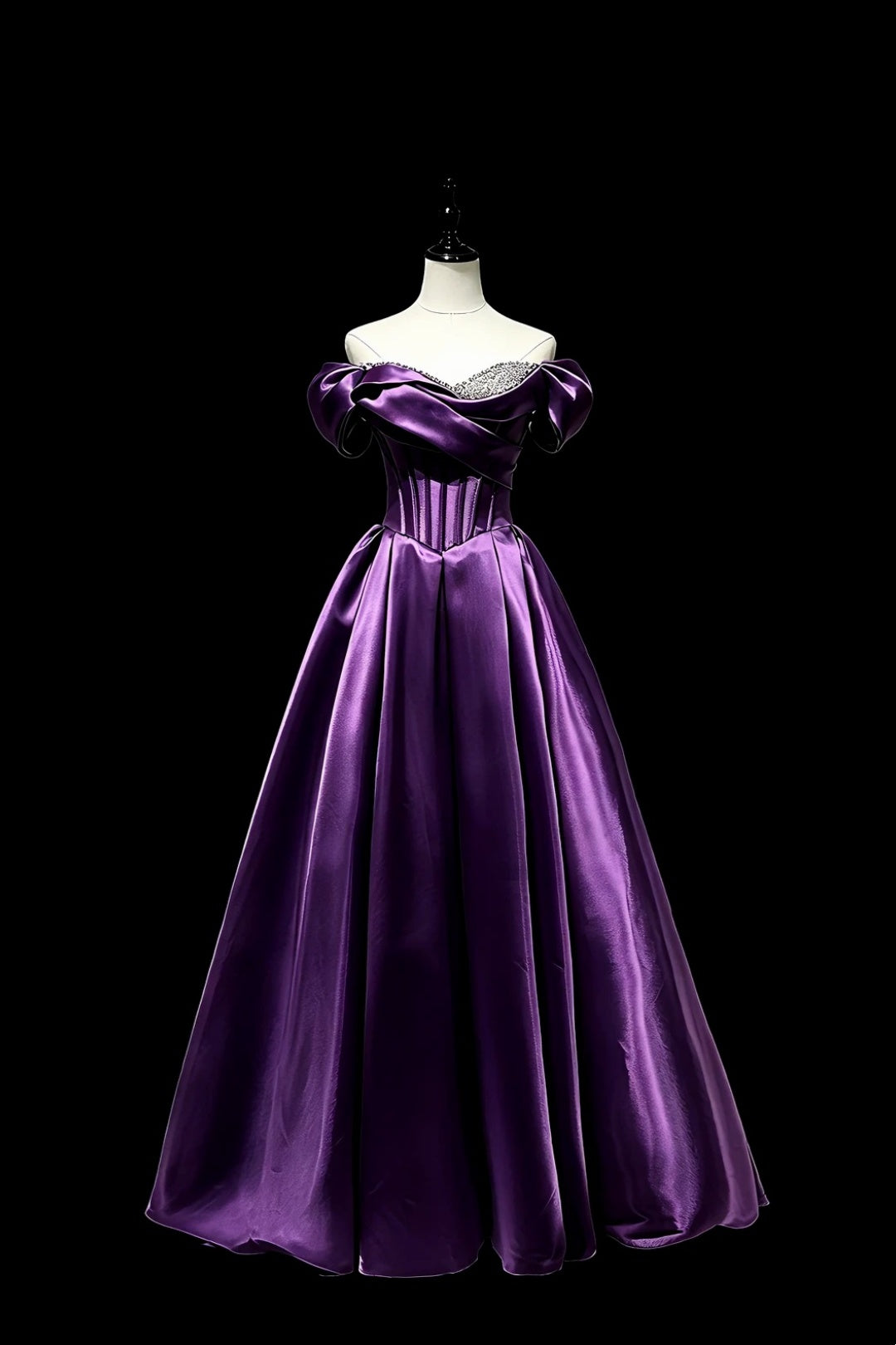 Purple Off Shoulder Satin Ball Gown Prom Dress F0345