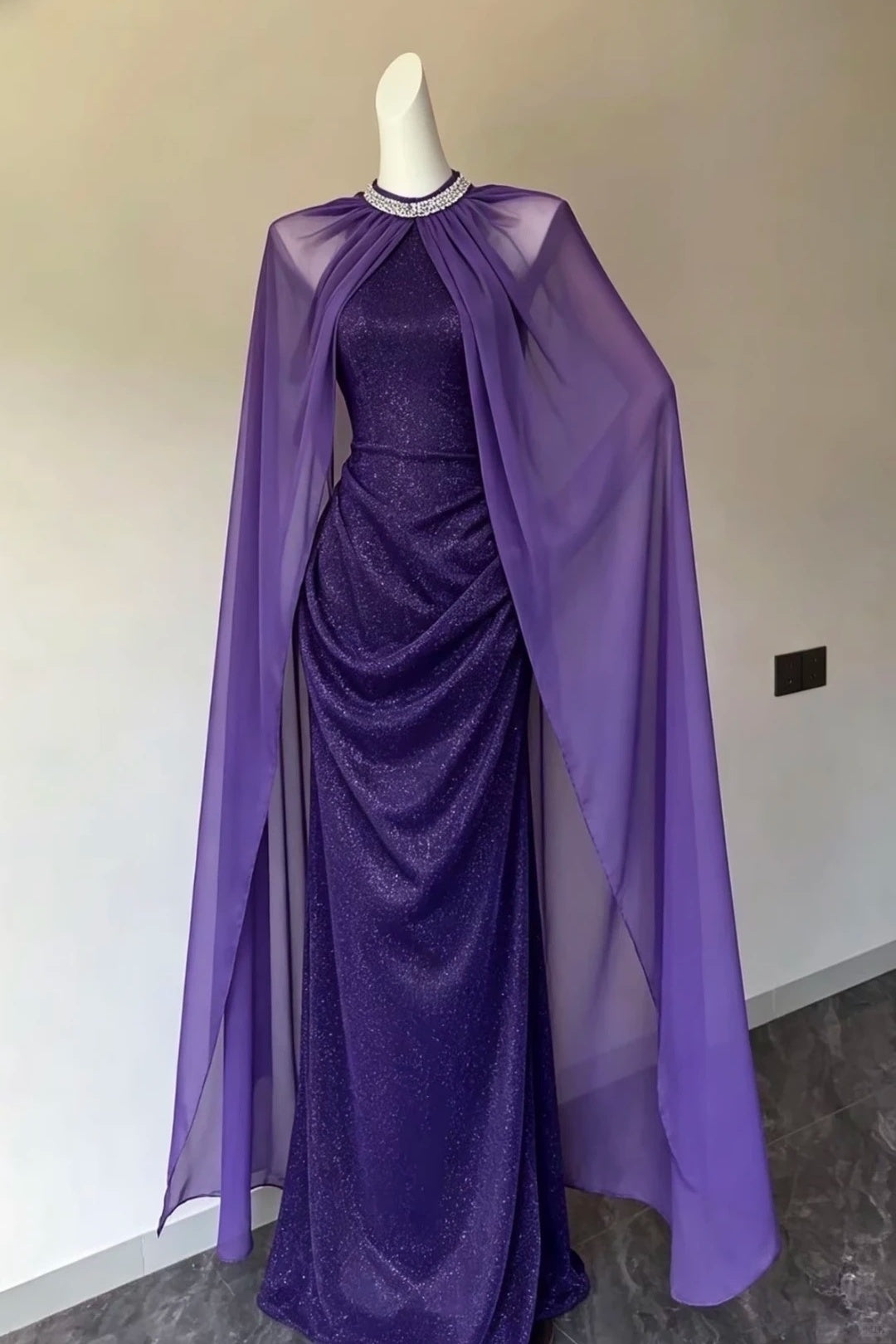 Purple Sparkle Halter Neck Mermaid Long Evening Dress F0512