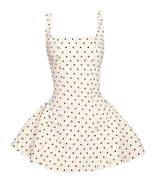 Weißes Tupfenkleid, eleganter Stil, bauschiger kurzer Rock, modisches Damenkleid 008