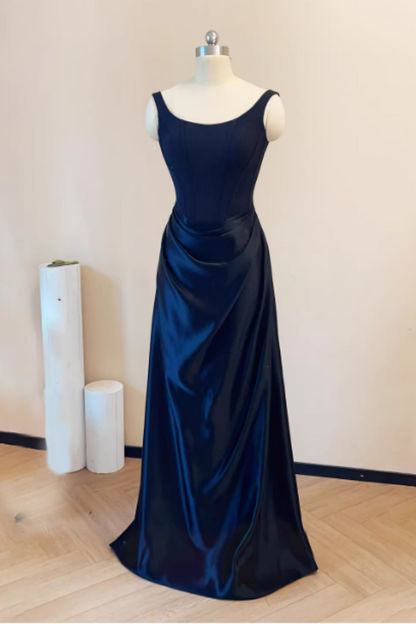 Marineblaues Satin-Korsettkleid mit Spaghettiträgern für den Abschlussball, formelles Abendkleid mit Blumenmuster-013