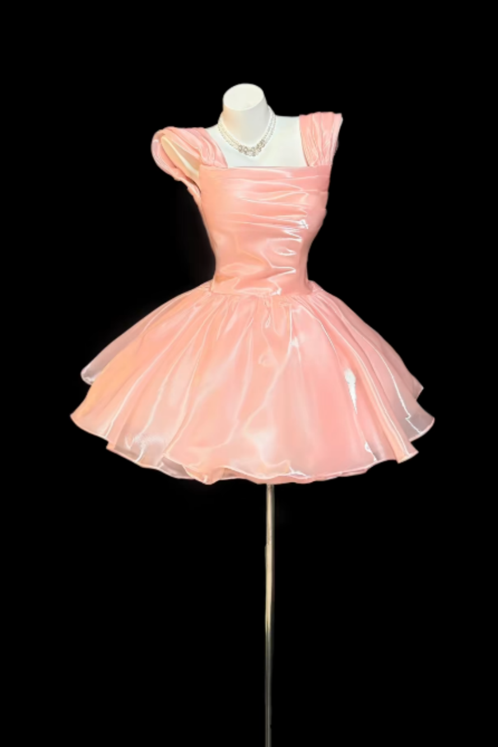 Elegantes pinkes glänzendes Satin-Mini-Kleid mit eckigem Ausschnitt und Ballonrock, luxuriöses Korsett-Ballkleid für Damen, süßes formelles Abendkleid für Party, Geburtstag und Homecoming Floral024