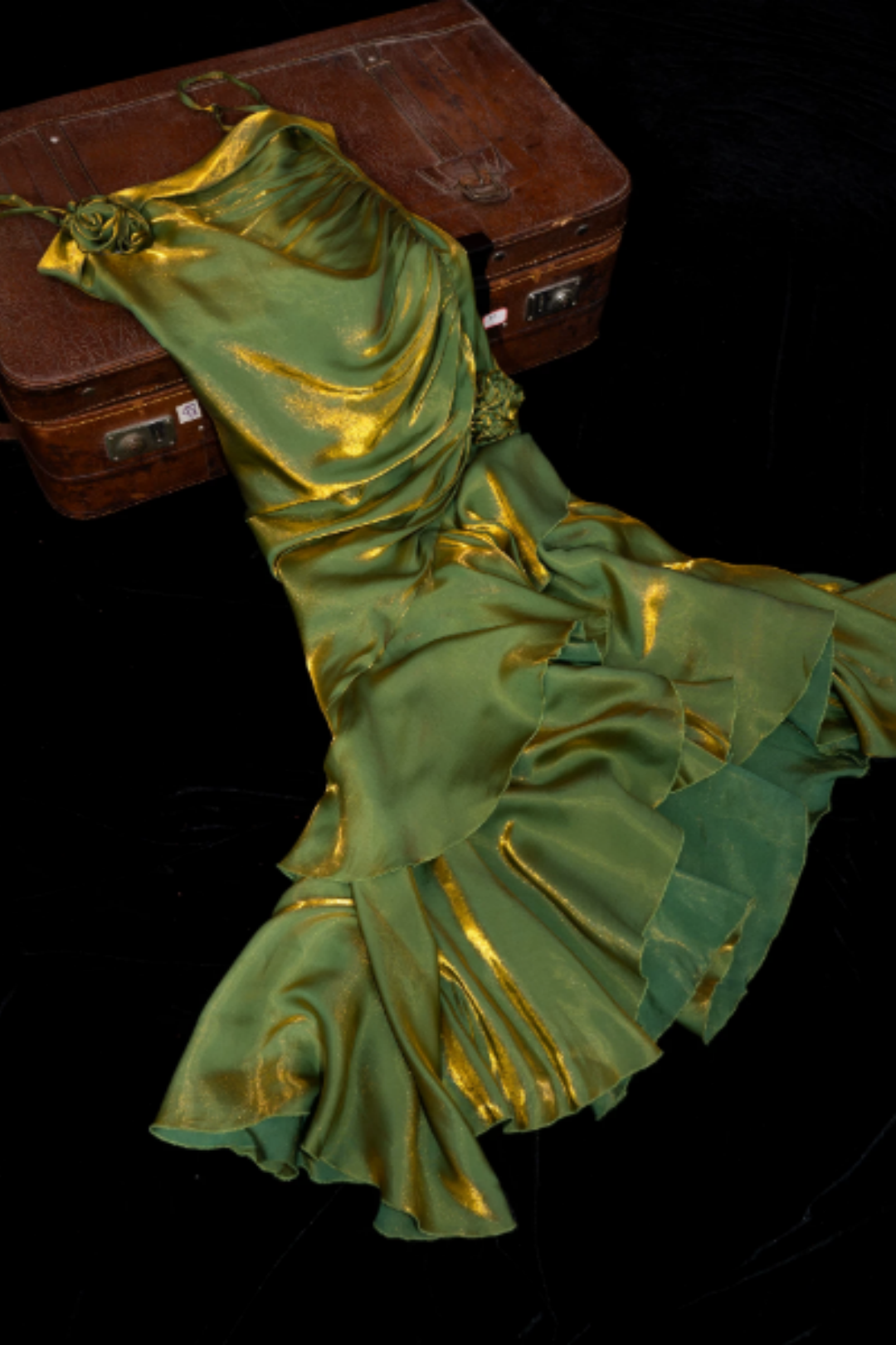 Spaghetti Strap Mermaid Formal Dress, 3D Floral Ruffled Gown for Party F0121