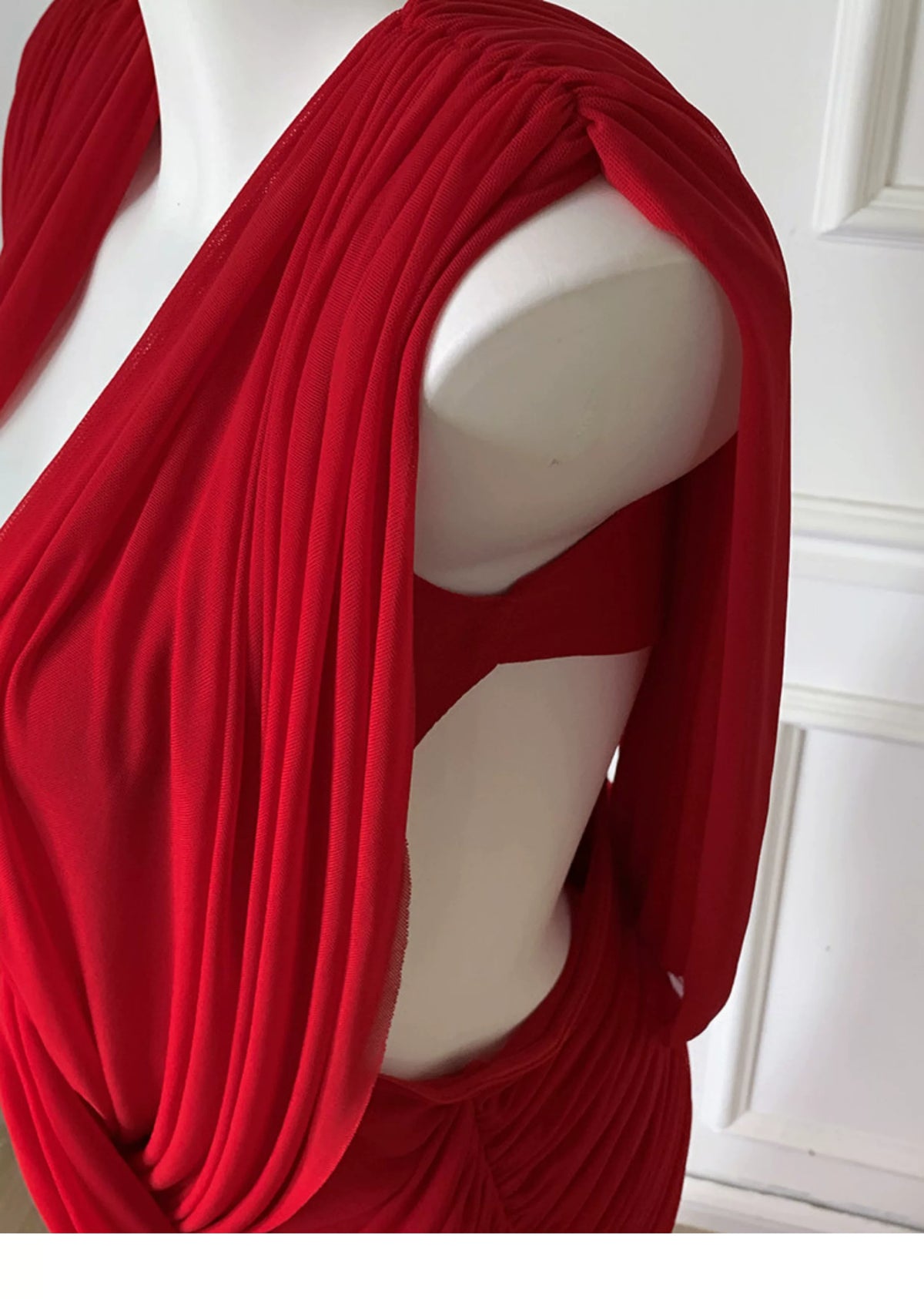 Red Deep V Mermaid Formal Evening Gown F0467